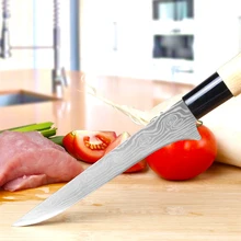 Нож для обвалки японский кухонный шеф повара ножи дамаск лазерный узор 3Cr13Mov стали деревянной ручкой резки мяса инструменты