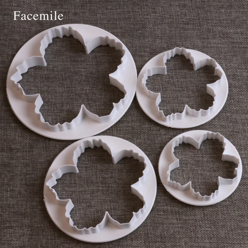 

4Pcs/Set Peony Durable Fondant Embosser Gift Cutter Mold Cookie Decorating fandont Baking Pastry Tools 51054