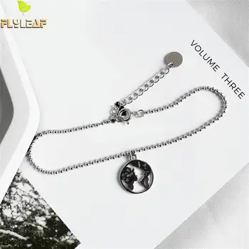 

Flyleaf Hollow World Map Beads Chain Real 925 Sterling Silver Bracelets For Women Fashion Fine Jewelry Bracelets & Bangles