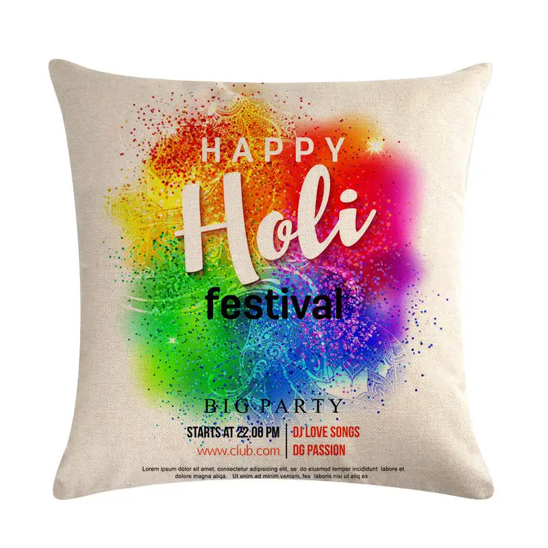 Happy Holi Festival of Color наволочки индийские льняные хлопковые 45X45 см Наволочки