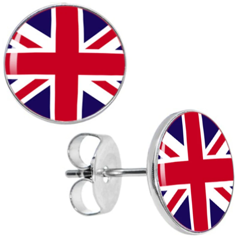Wholesale Stud Earrings United Kingdom UK Flag Stainless Steel Ear Studs Cheater Fashion Jewelry 8mm 10mm AW5007 | Украшения и