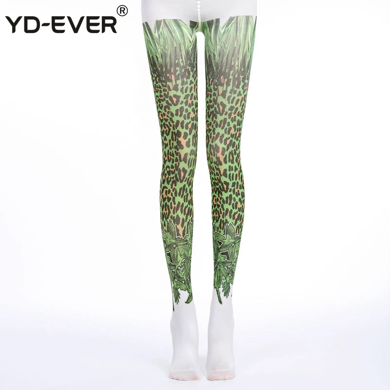 

YD-EVER print women tights Cotton Jacquard Pantyhose brand fashion Thin Spring Autumn Tattoo Colored Printed Hosiery leopard