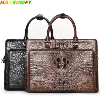 

Men Handbags Luxury Men's Business Shoulder Messenger Bag Laptop Briefcase 100% Crocodile Leather Brown/black Large Capacity 14"
