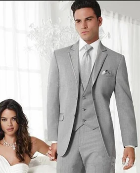 

High quality Grey 3 Pieces Men's Wedding Suits Prom Groom Tuxedos Elegant Customed Party Casual Suits Business Formal Occasion
