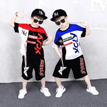 

Unisex 2 pieces set Summer Children Clothes Boys Girls Outfits Dance Dress For Kids Jazz Hip Hop Costumes Boys Clothing Set