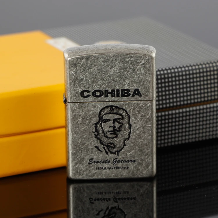 COHIBA классический металлический чехол, 2 фонарь, струйная зажигалка, ветрозащитная, Бутановая, газовая, для сигарет, зажигалки, голубое пламя, зажигалка для курильщика - Цвет: LC-99