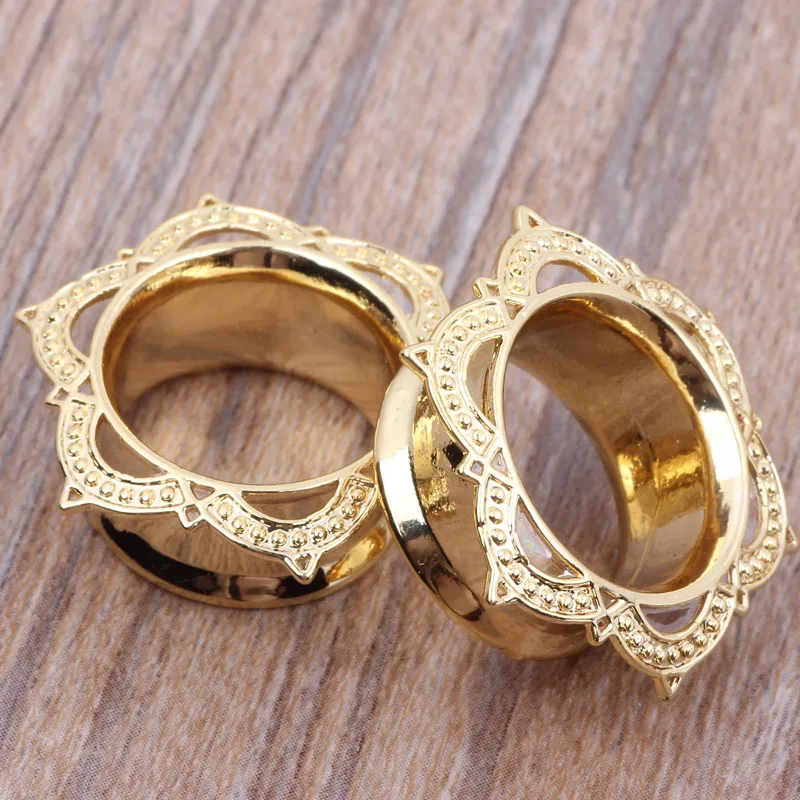 New Style Brass Plug And Tunnel Copper Gold Flesh Tunnels Ear Guage Expander Stretcher Piercing Body Jewelry 6 to 16mm 60pcs