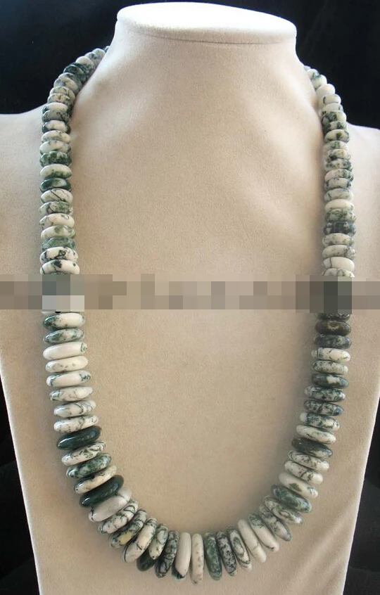 

huij 004903 green grass stone roundel 8-20mm necklace 20" nature