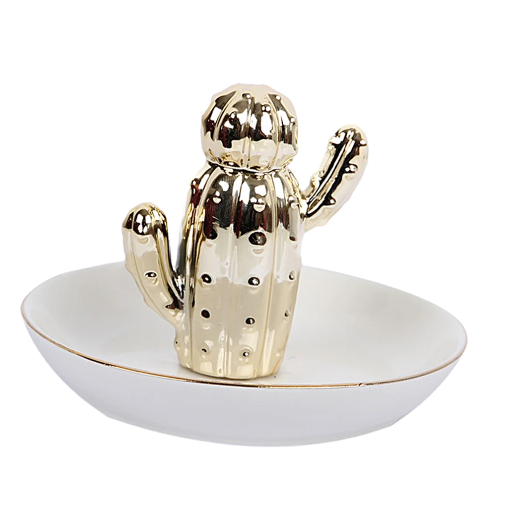 Ceramic Tray Cactus Stand Jewelry Holder for Earring Ring Necklace Cactus Display Room Decorations