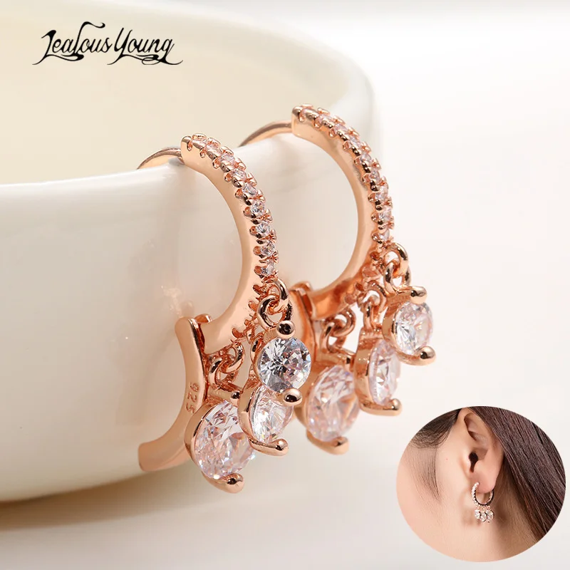 Модные романтические круглые инкрустационные серьги-кольца с цирконом для женщин с розовым золотом цвет Cz кристалл свадебные обручи Brincos подарок