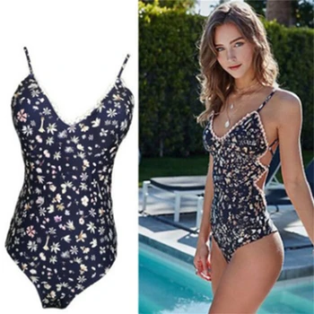 

Swimsuits Woman 2019 Floral Sexy One Piece Swimsuit Bandage Backless Swimsuit Girls Swimming Suit Lace Bathing Suit