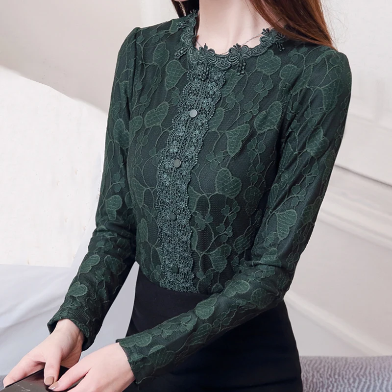 Blusas mujer de moda 2018 зимняя плотная теплая кружевная блузка женские рубашки 3XL Плюс
