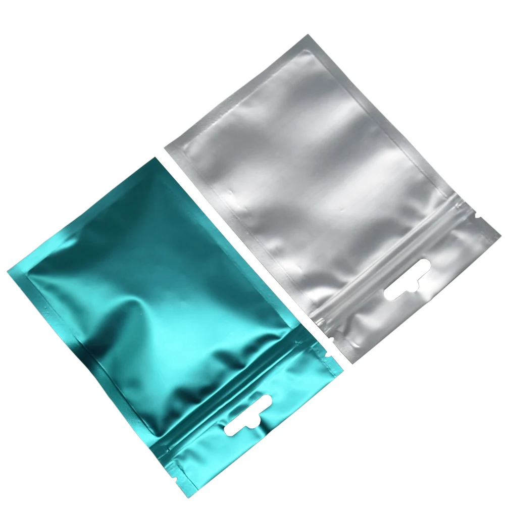 

8.5*13cm Matte Clear Front Blue Colored Zip Lock Plastic Bag Heat Seal Mylar Foil Ziplock Package Bags With Hang Hole 100 Pieces