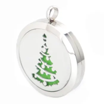 

10pcs Silver Jewelry Christmas Tree Aromatherapy Essential Oils Stainless Steel pendant Perfume Diffuser Locket Necklace