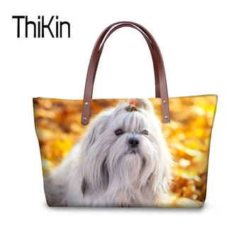 

THIKIN New Women Handbags 3D Shih Tzu Dogs Womens Shoulder Bags Animal Print Tote Female Messenger Bags Ladies Handbag Beach Bag