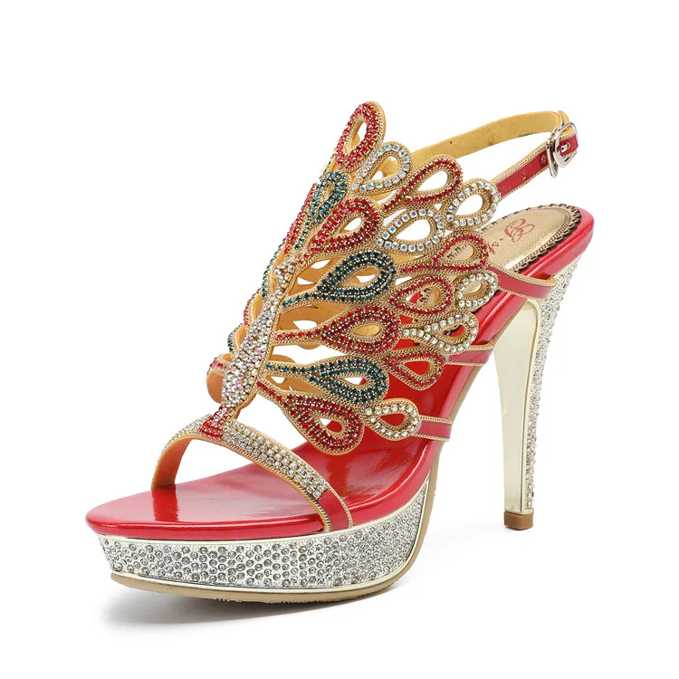 G-sparrow 2018 New Fashion Female Roman Style Red Elegant Rhinestone Shoes Women Platform Super High Heels Sandals13