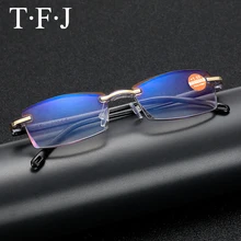 Оптические линзы смолы мужские очки для чтения для мужчин, с кристаллами для резки оправа для безободковых очков прямоугольное увеличительное стекло очки