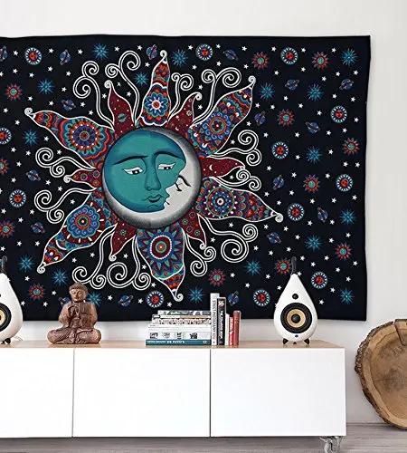 

CAMMITEVER Sun Moon Circles Colorful Tapestry Psychedelic Celestial Indian Tapestry Wall Hanging Throw Bohemian Door Curtain
