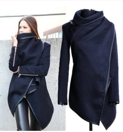 Британский Стиль Мода Нерегулярные Воротник пальто красивый универсальные шерстяное пальто куртка два