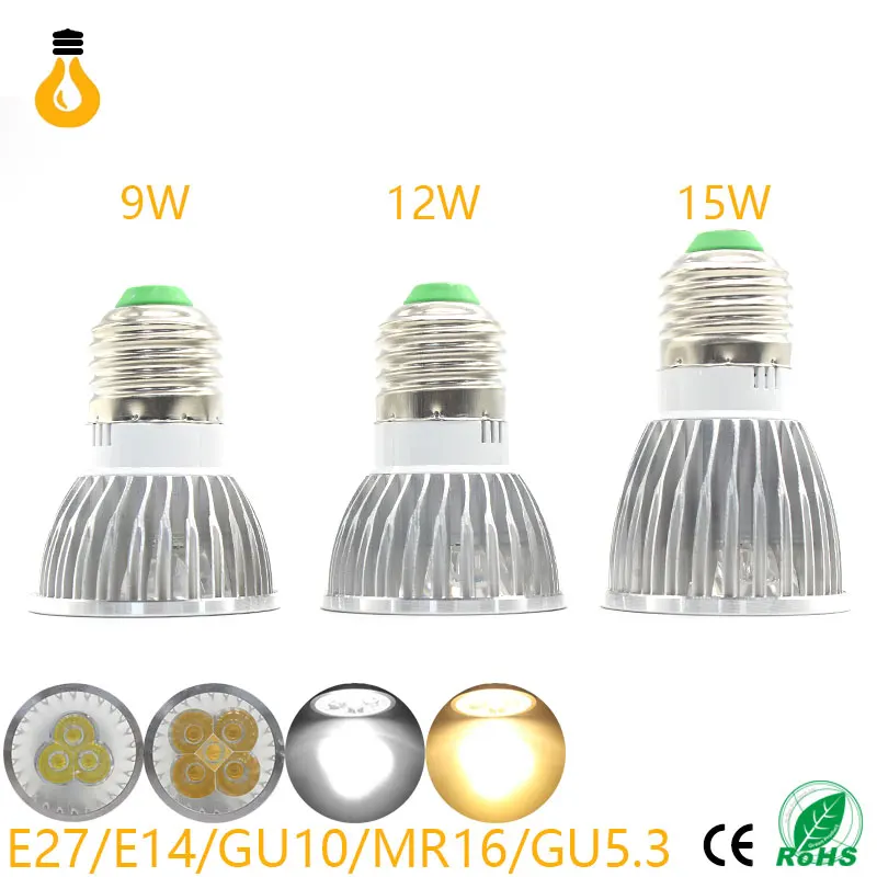 E27/GU10/GU5.3/MR16 AC12/85 265 V 12W 15W высокая яркость светодиодный прожектор лампа реальный