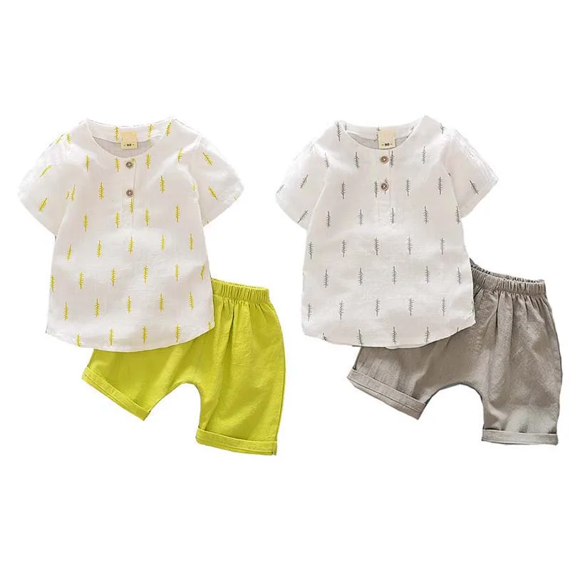 Повседневная одежда для малышей; летняя одежда для маленьких мальчиков; комплект одежды для новорожденных мальчиков; спортивная футболка+ шорты; костюмы; одежда с принтом листьев