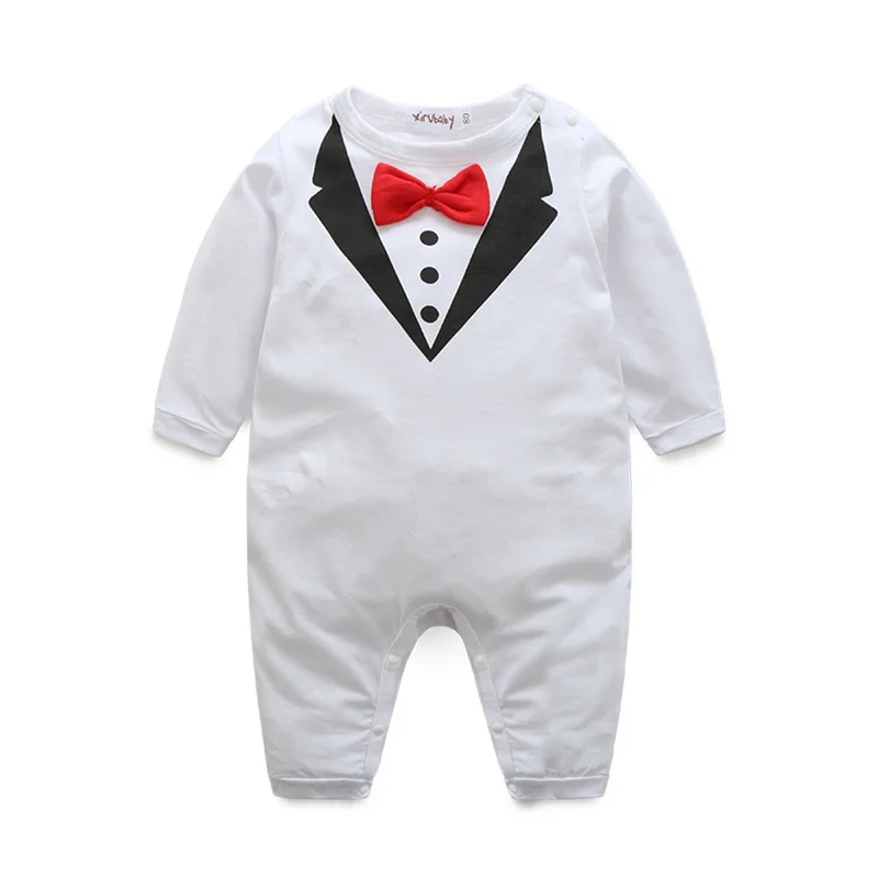 

Baby Rompers Autumn Newborn Boys Gentleman Jumpsuits Infant Boy Tie Paysuits Toddler Baby Pure Cotton Clothing 40