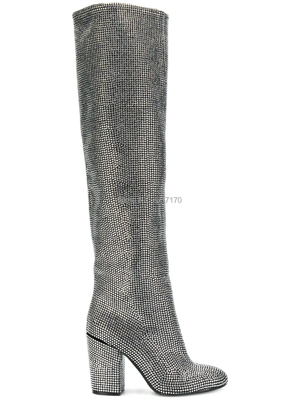 Diseño Rodilla color color Botas Bling Bloque Talones 4 Color De 1 Muslo Diamantes Cristal 3 Femmes Botines Cerrado Moda Altos Bottes color 2 La Mujeres Sobre Toe spikes qrqXSC