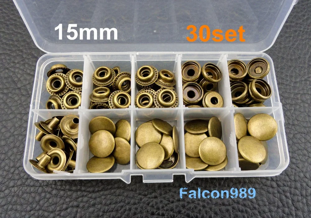 30sets 15mm Antique Brass Studs + Box Leather Craft Heavy Duty Snap Fasteners Press Stud Button