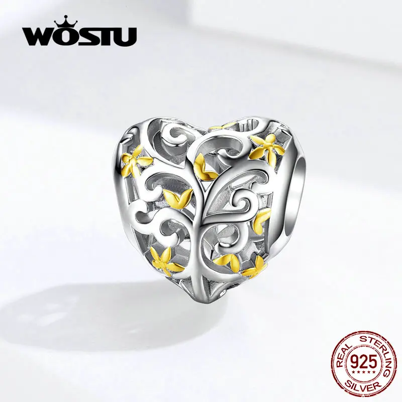 WOSTU, 925 пробы, серебряное дерево, для жизни, сердце, шарм, подходит для оригинального браслета, кулон, бусины, браслет, изготовление ювелирных изделий CQC1249