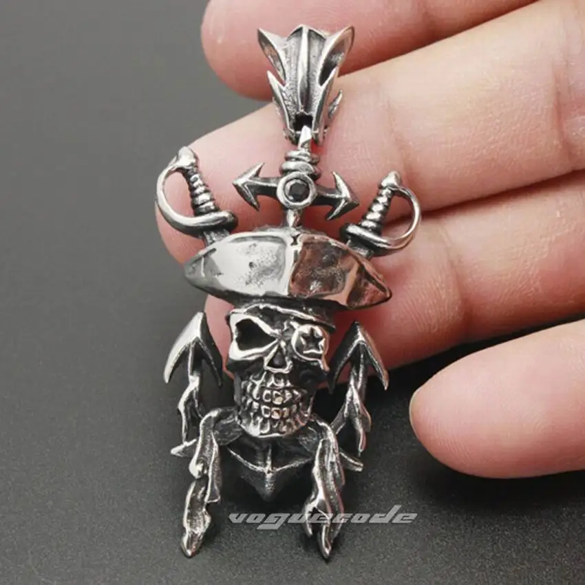 

316L Stainless Steel Pirate Skull Pendant Mens Biker Rock Punk Pendant 3G009 Steel Necklace 24 inches