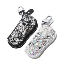 10 шт./лот, модная женская ключница, Камелия, алмаз, ключница, сумка для ключей, кошелек, кожаная сумка на молнии, брелок, чехол