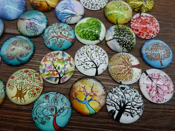 

20pcs/40pcs Mix 25mm Tree of Life Pattern Photo Glass Cabochons Flatback Cameo Covers