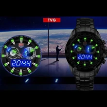 Updated HOT Brand TVG Stainless Steel Black Men’s Clock Fashion Blue Binary LED Pointer Mens military 5ATM Waterproof Watches