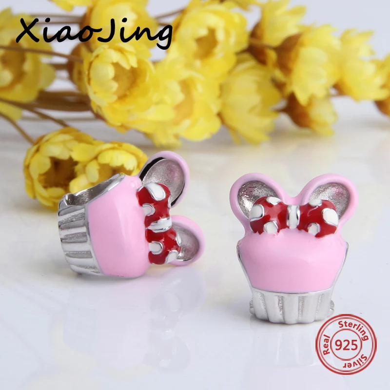 

2017 new design 925 silver girl beads diy lovely pink enamel charms fit authentic pandora bracelets and necklace fashion jewlery