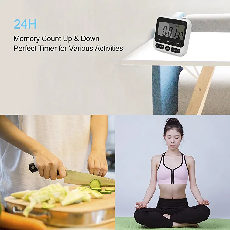 Loskii KC-05 Upgraded 24-Hours Digital Kitchen Clock Cooking Timer Countdown Multifunction with Big Digits Loud Alarm Magnetic Backing Stand Memory for Cooking Baking Exercise