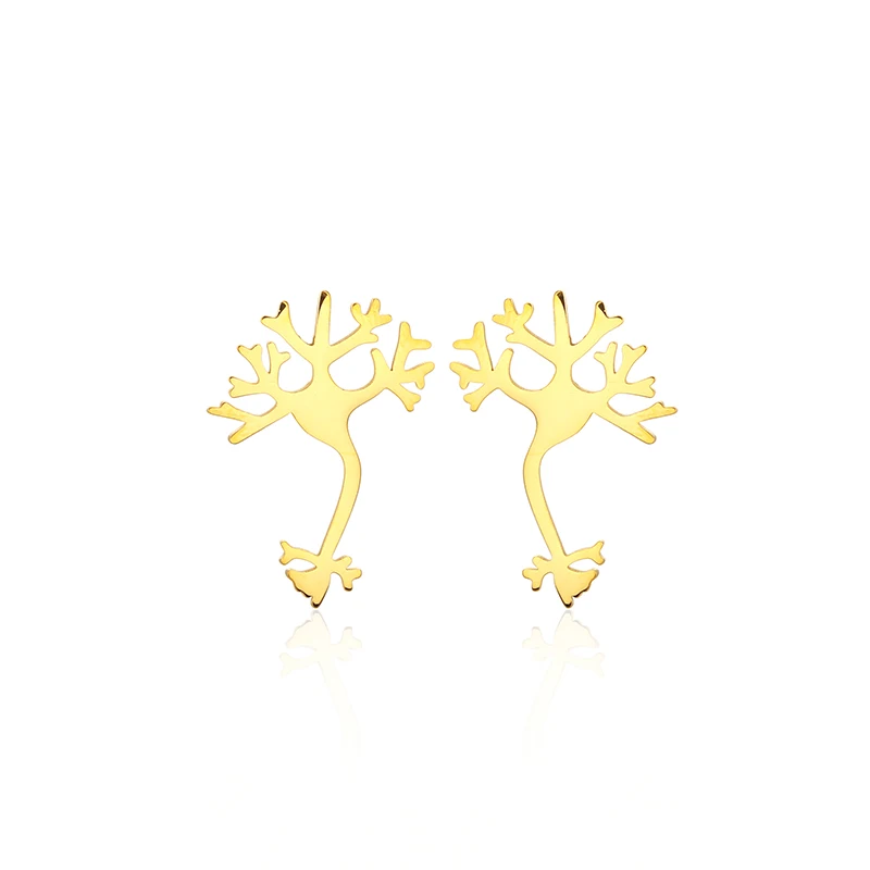 

Gold Neuron Stud Earings Brain Neuron Molecule Stud Piercing Earrings Jewelry Women Best Scientist Chemistry Tree of Life Gift