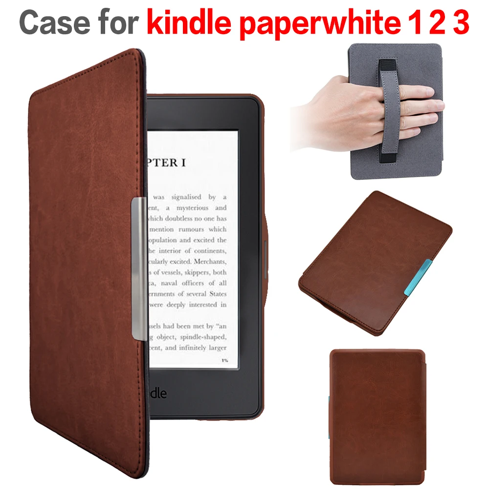 Кожаный чехол для Amazon Kindle Paperwhite 1/2 3 смарт-чехол с ремешком на руку