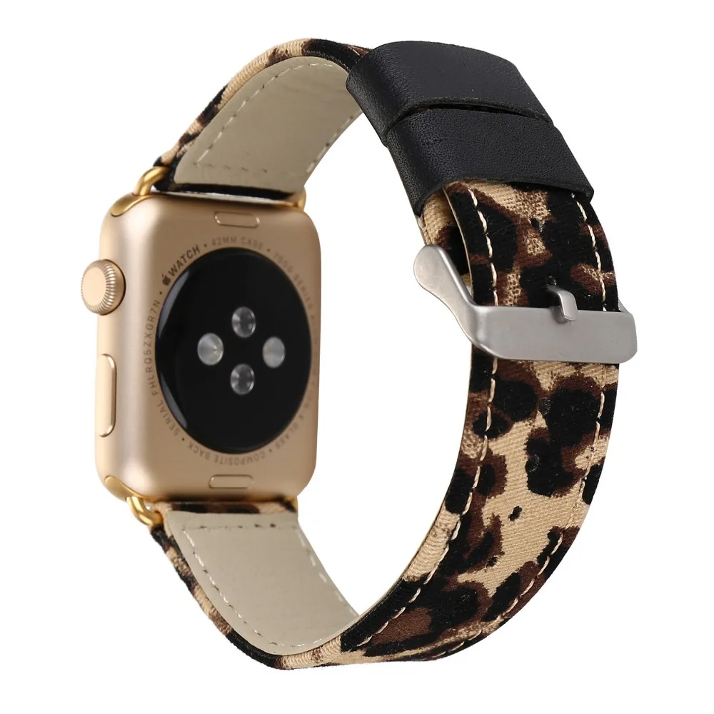 38/42 мм ремешок для Apple Watch Пояса из натуральной кожи с Адаптеры для сим-карт модные классические леопардовые iwatch ремешок Пряжка коричневый