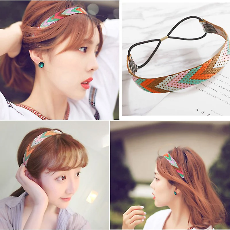 

2019 Women Vintage Elastic Head Band Turban Female Ethnic Headband New Hair Accessories Girls Handwork Bohemia Hairband Headwear