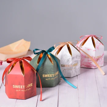 

50pcs/lot Wedding Candy Box Creative paperboard Gift Box with ribbon Christening Birthday chocolate box Chic Wedding Gifts bags