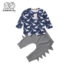 Одежда для новорожденных топы с длинными рукавами и принтом динозавра для маленьких мальчиков+ штаны, комбинезон, комплект со штанами для детей от 0 до 24 месяцев