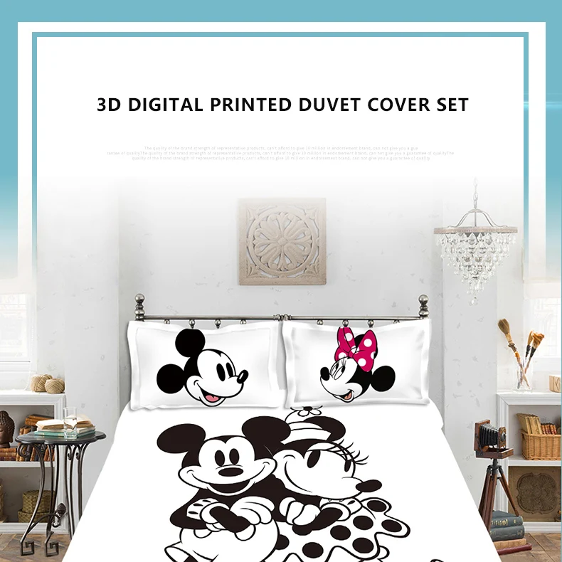 Mickey Minnie Mouse 3D Printed Bedding Sets Adult Twin Full Queen King Size White Black Bedroom Decoration Duvet Cover Set