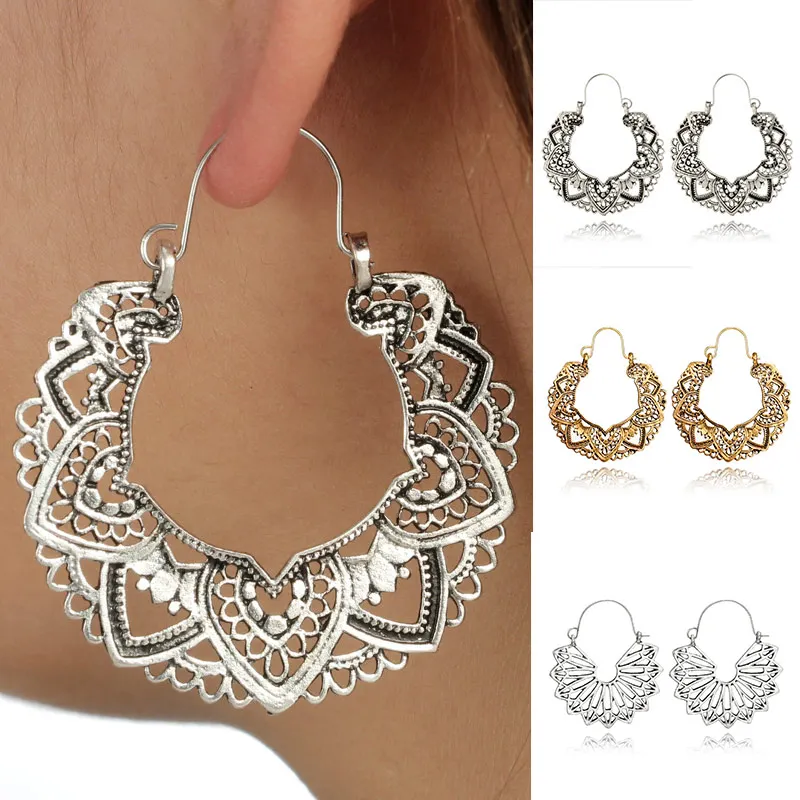 

Drop Earring Silver Round Hollow Out Alloy Heart 1Pair Flower Graceful Golden Women 2019 New Arrival Girls Circle Gifts Female
