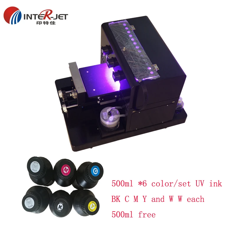  Glof ball plastic TPU Leater etc print A4 size inkjet 3D UV flatbed Printer with 500ml*6color UV in