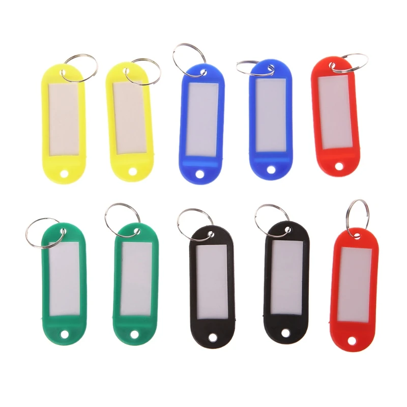 

Hot Sale Lot Of 10 Plastic Keychain Key Split Ring ID Tags Name Card Label Language Fob