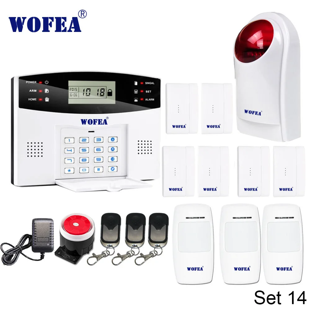 Set 14 Wofea IOS Android APP управление беспроводной домашней безопасности GSM сигнализация Система Двусторонняя Интерком SMS уведомление для отключения питания - Цвет: Set 14