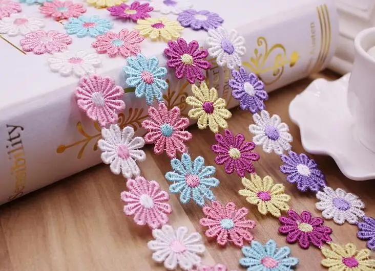 

2.5cm colorful dyed yarn embroidery lace trim, children hair decorative accessories trim,190425b