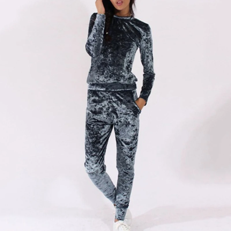 

Bigsweety 2018 Autumn Women Velvet Fitness Set Tracksuit Women Long Sleeve Sweatshirts+Eleastic Long Pants Women Casual 2pcs