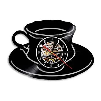 

1Piece Coffee Cup Design Vinyl Record Wall Clock Coffee Store Led Light With Remote Controller Cool Living Room Interior Decor