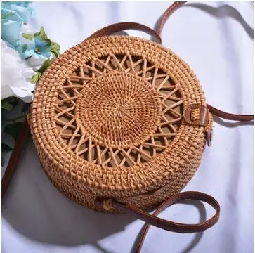 Плетеная Сумка из ротанга, круглая соломенная сумка на плечо, маленькие пляжные сумки, женские летние полые сумки ручной работы, сумки через плечо - Цвет: PIKOUZAKUAN20x8